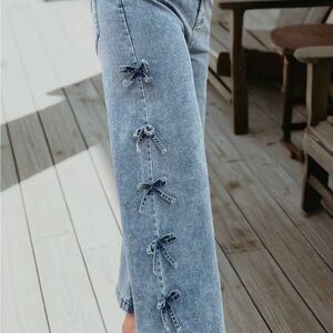 NEW!!! Elegant Denim Flare Jeans with Bow Details
